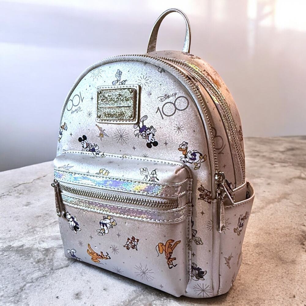 Loungefly Disney100 Anniversary Mickey & Friends Silver Opalescent Mini Backpack